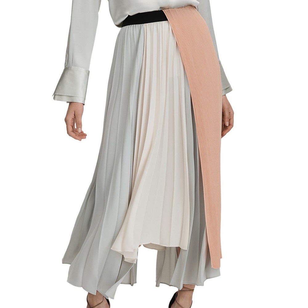 REISS Maddie Pleated Asymmetric Midi Skirt